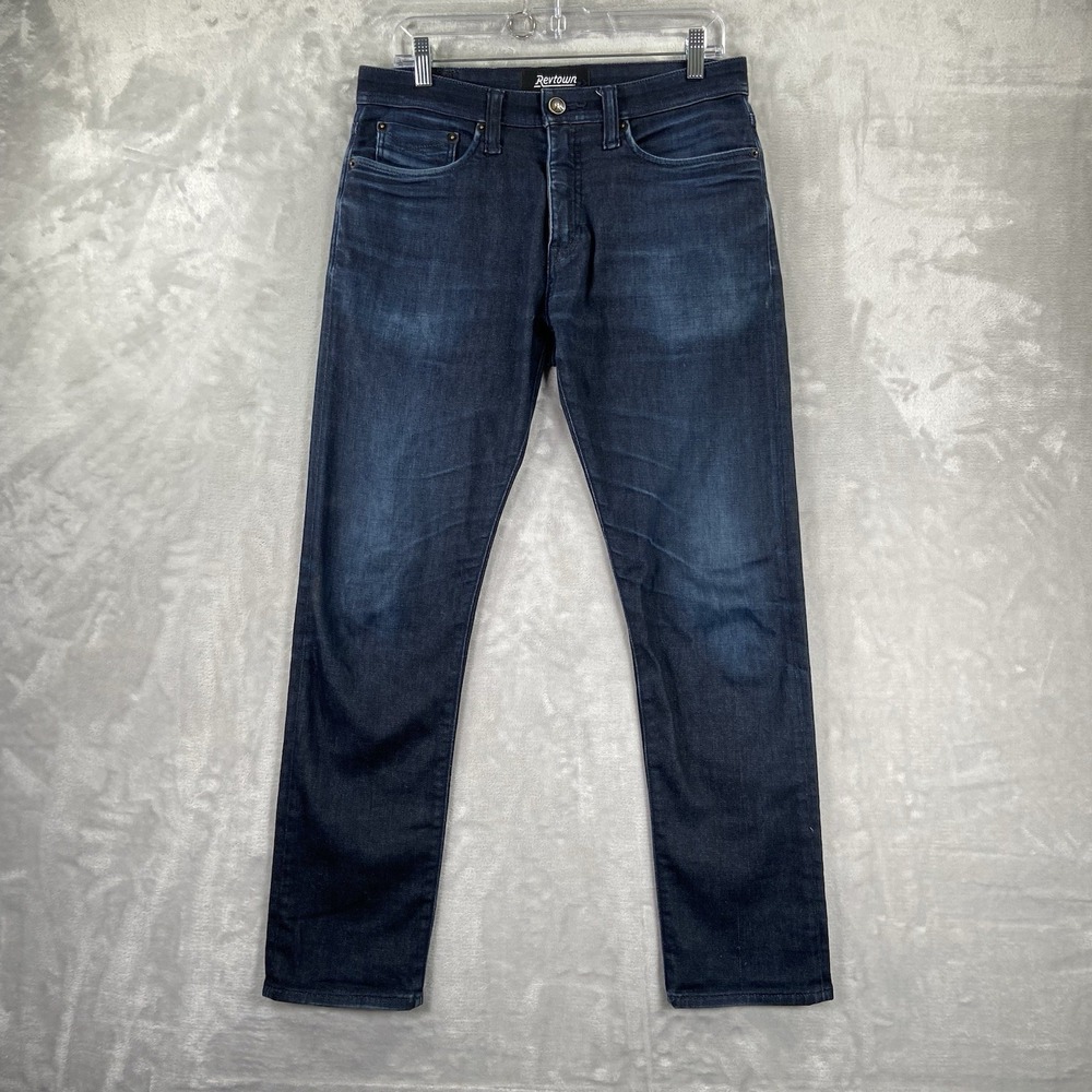 Revtown Jeans Mens 31x29 Sharp Slim Straight Fit Decade Denim Dark Blue Stretch